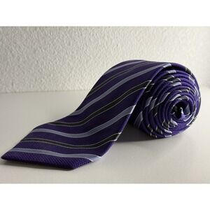 Geoffrey Beene Tie Silk Purple Black Striped 3.5" Wide USA XL Extra Long